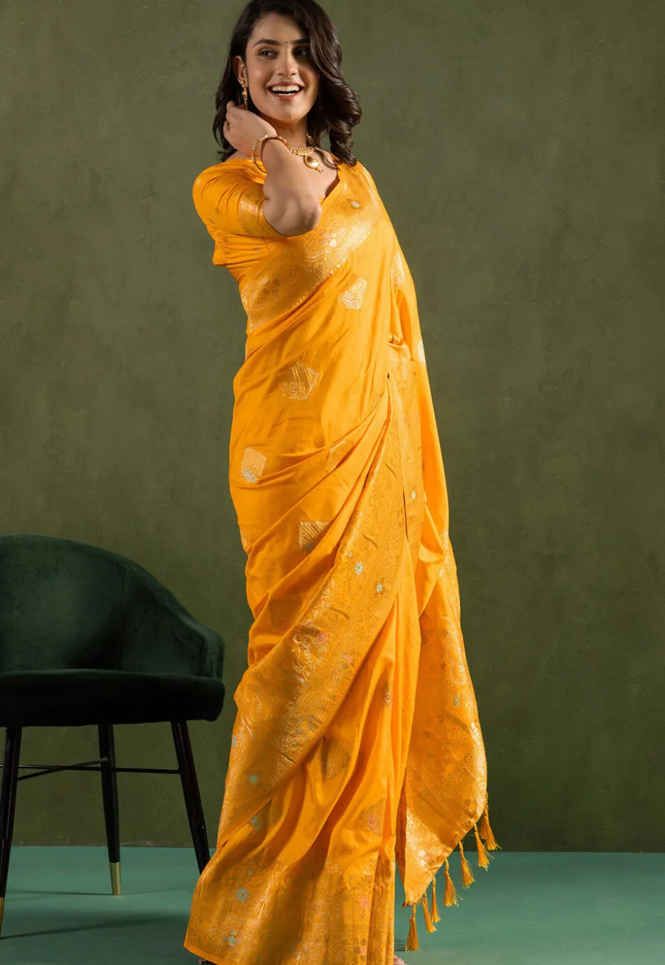 Woven Art Silk Saree in Mustard
