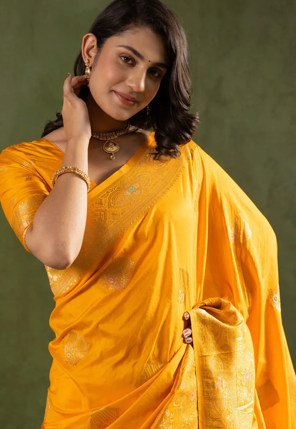 Woven Art Silk Saree in Mustard