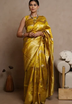 Woven Art Silk Saree in Mustard