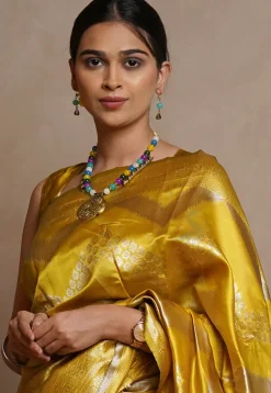 Woven Art Silk Saree in Mustard