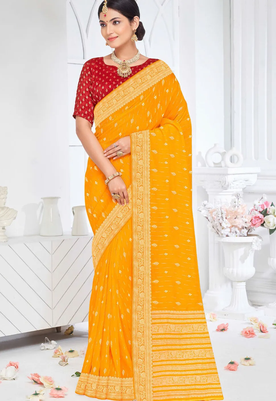 Woven Art Silk Saree in Mustard
