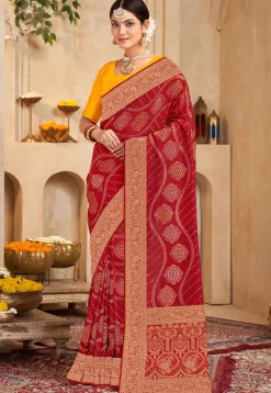 Woven Art Silk Saree in Maroon