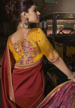 Woven Art Silk Saree in Maroon