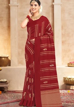 Woven Art Silk Saree in Maroon