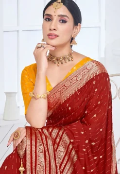 Woven Art Silk Saree in Maroon
