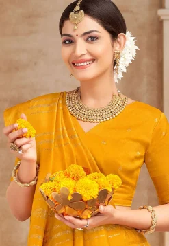 Woven Art Silk Saree in Mustard