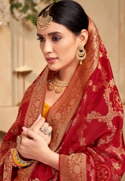 Woven Art Silk Saree in Maroon