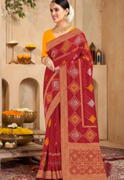 Woven Art Silk Saree in Maroon