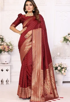 Woven Art Silk Saree in Maroon