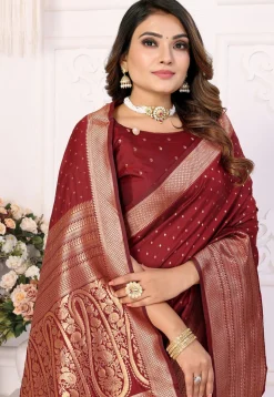 Woven Art Silk Saree in Maroon