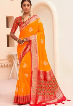 Woven Art Silk Saree in Mustard