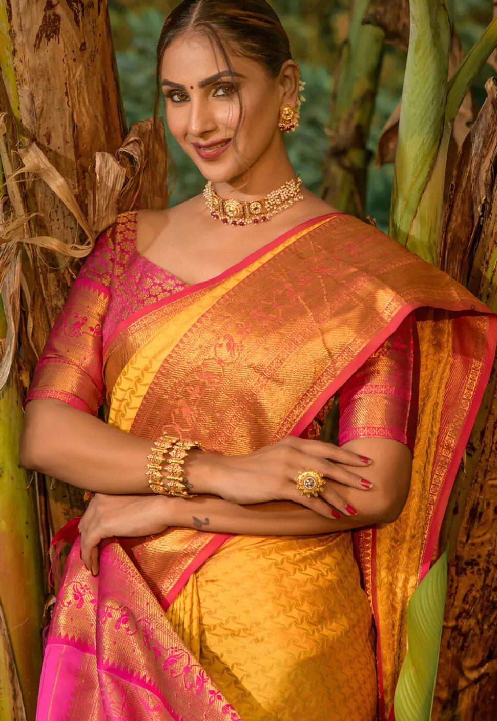 Woven Art Silk Saree in Mustard