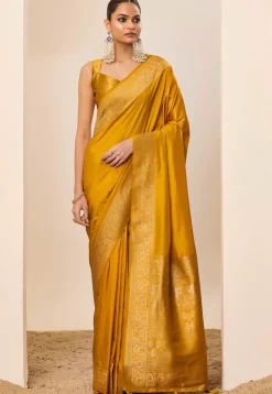 Woven Art Silk Saree in Mustard