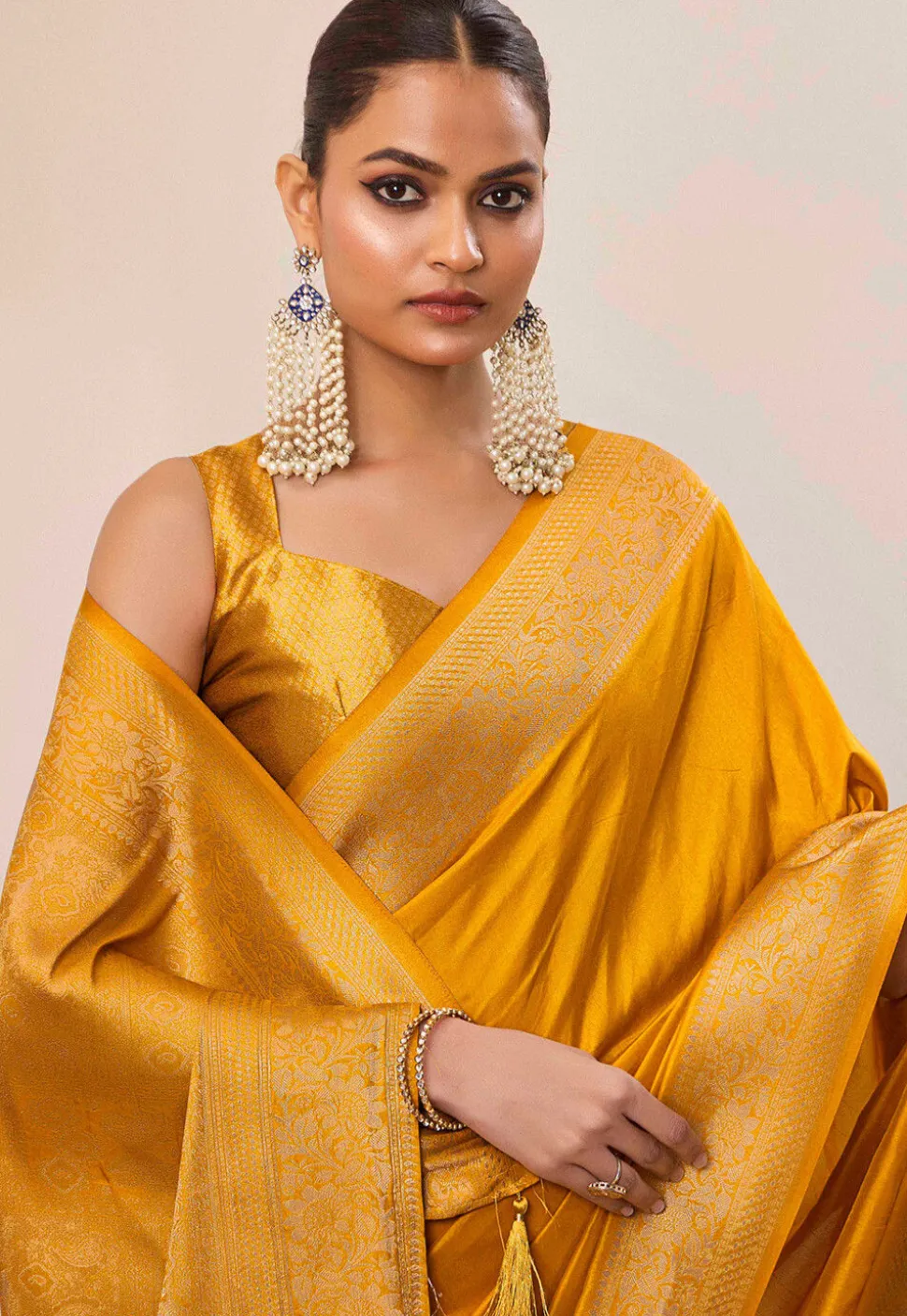 Woven Art Silk Saree in Mustard