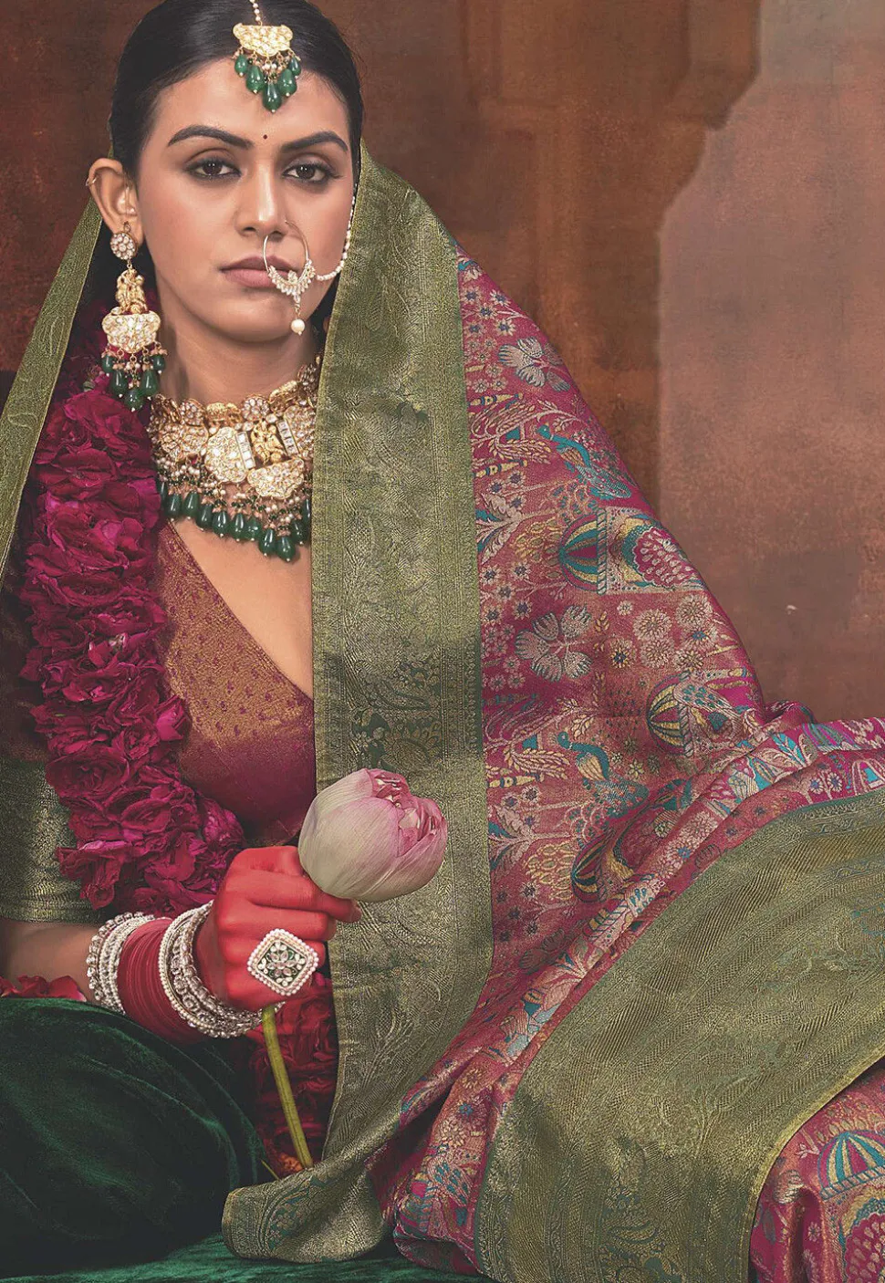 Woven Art Silk Saree in Magenta