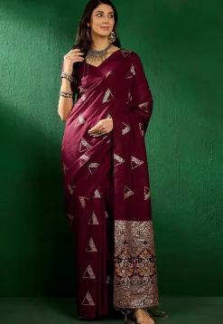 Woven Art Silk Saree in Maroon