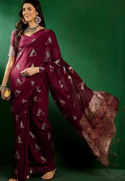 Woven Art Silk Saree in Maroon