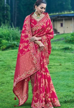Woven Art Silk Saree in Magenta
