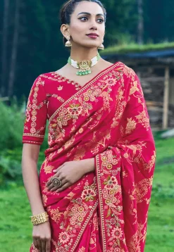 Woven Art Silk Saree in Magenta
