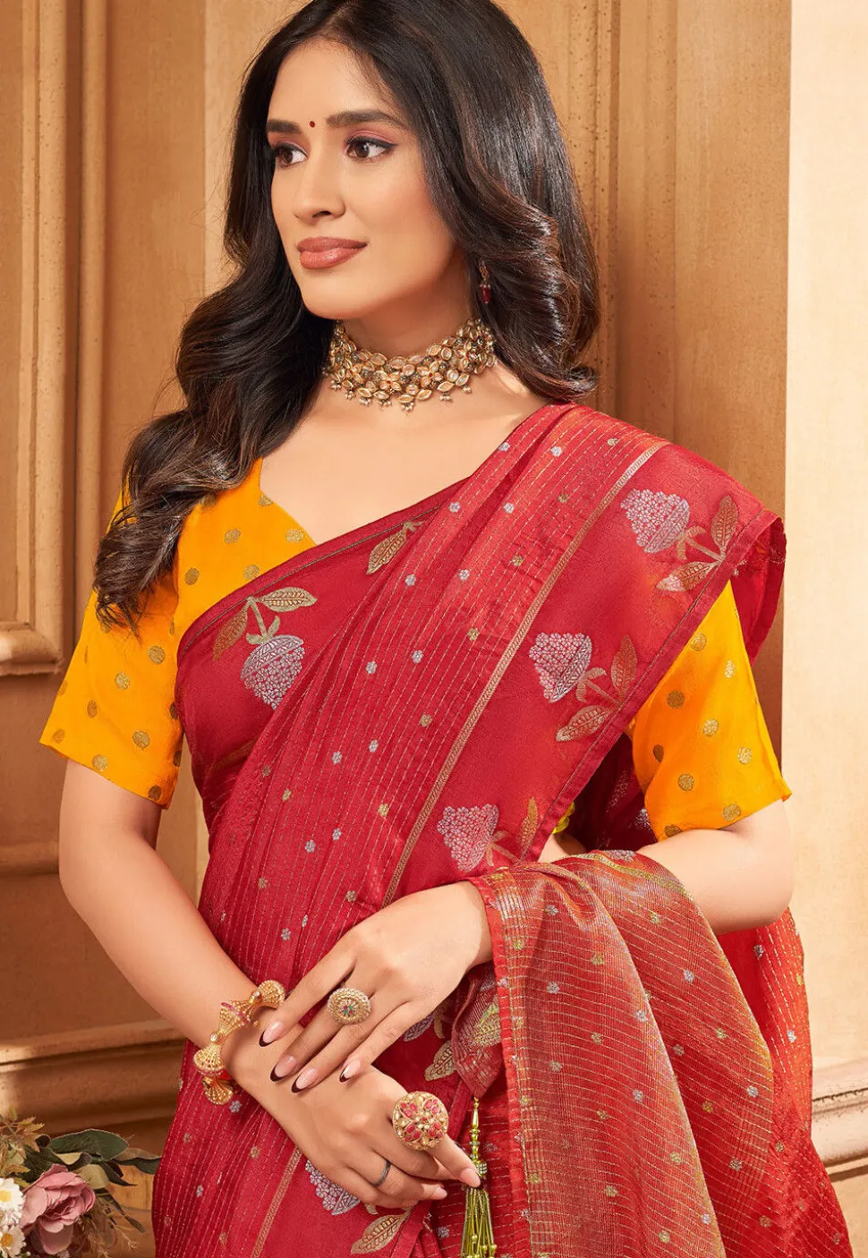 Woven Art Silk Saree in Maroon