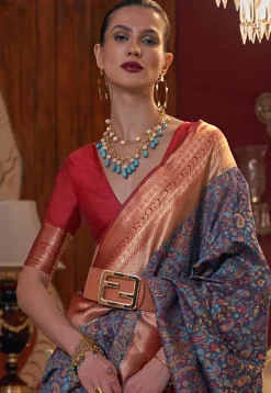 Woven Art Silk Saree in Navy Blue