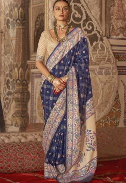 Woven Art Silk Saree in Navy Blue