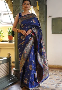 Woven Art Silk Saree in Navy Blue