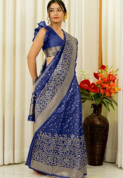 Woven Art Silk Saree in Navy Blue