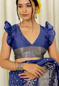 Woven Art Silk Saree in Navy Blue