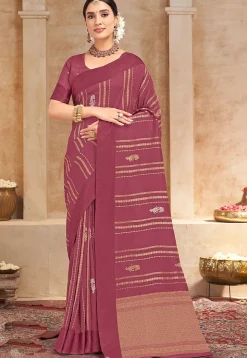 Woven Art Silk Saree in Old Rose
