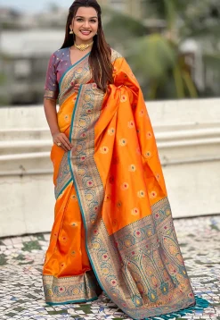 Woven Art Silk Saree in Orange