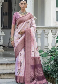 Woven Art Silk Saree in Old Rose