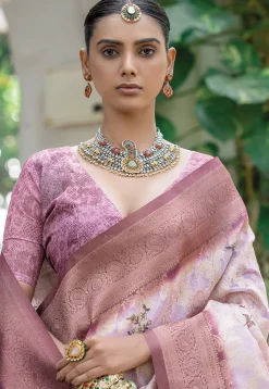 Woven Art Silk Saree in Old Rose