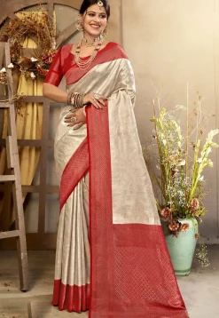 Woven Art Silk Saree in Off White