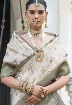 Woven Art Silk Saree in Off White
