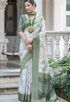 Woven Art Silk Saree in Off White