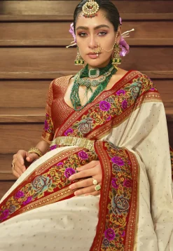 Woven Art Silk Saree in Off White