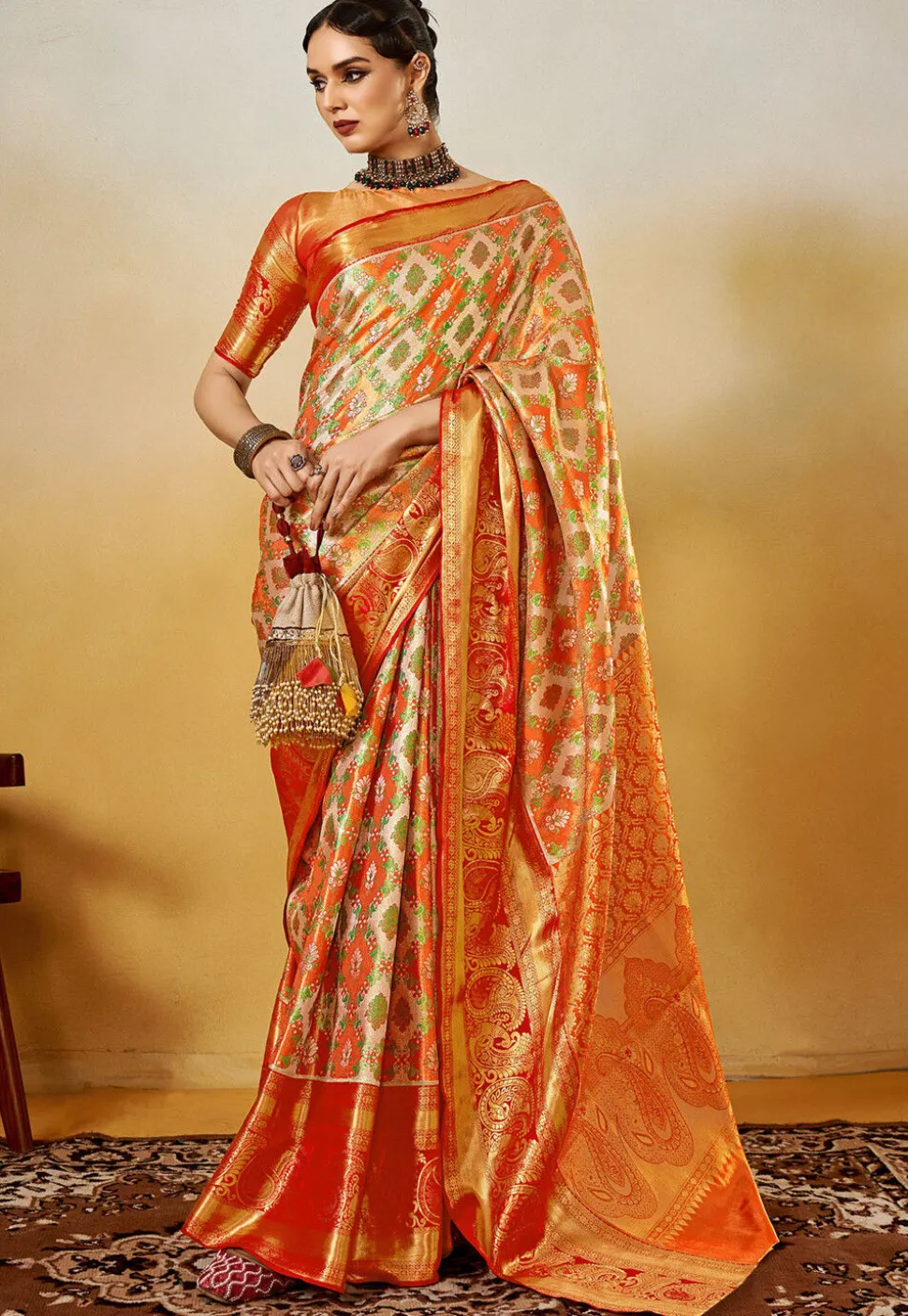 Woven Art Silk Saree in Off White