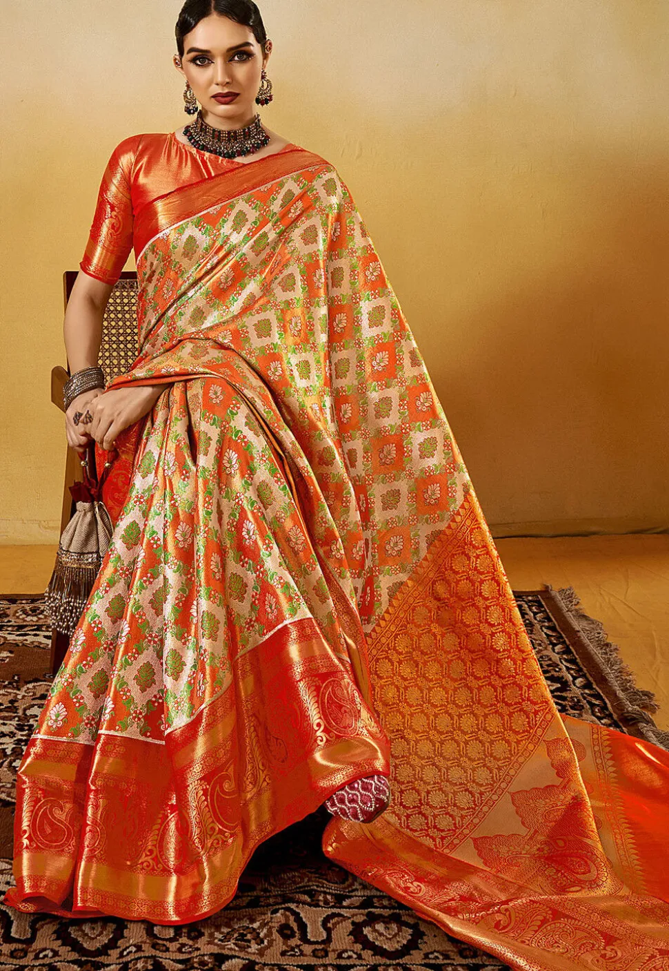 Woven Art Silk Saree in Off White