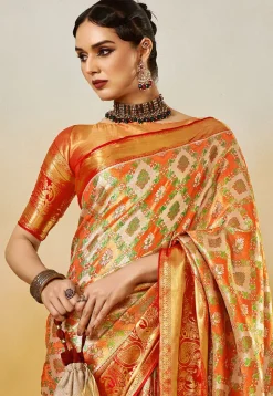 Woven Art Silk Saree in Off White