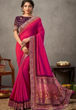 Woven Art Silk Saree in Pink