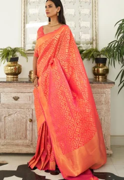 Woven Art Silk Saree in Peach