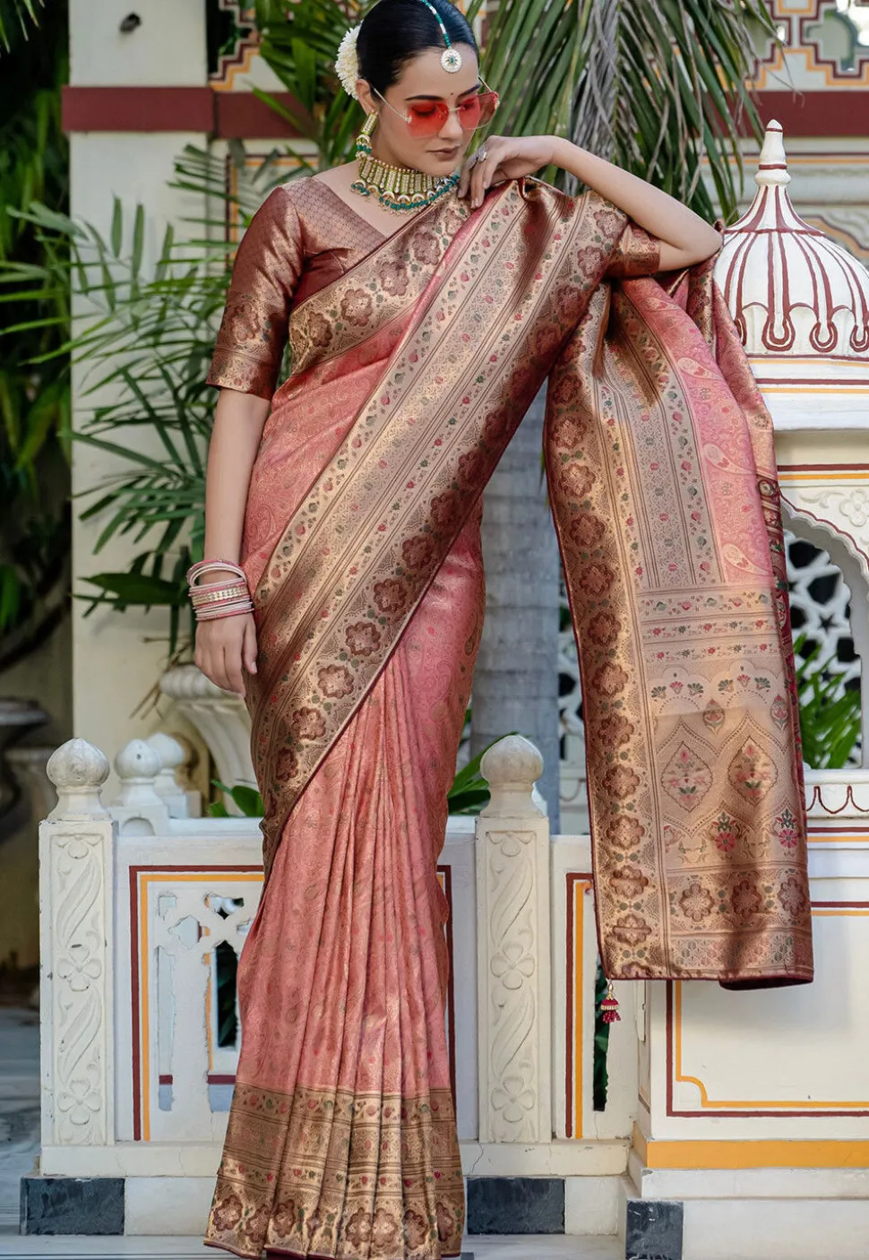 Woven Art Silk Saree in Peach
