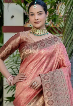 Woven Art Silk Saree in Peach