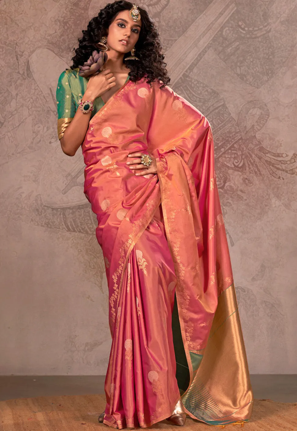 Woven Art Silk Saree in Peach