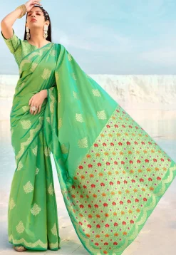 Woven Art Silk Saree in Pastel Green
