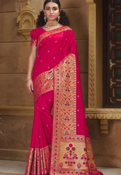 Woven Art Silk Saree in Pink
