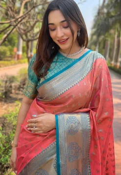 Woven Art Silk Saree in Peach