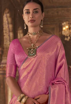 Woven Art Silk Saree in Pink