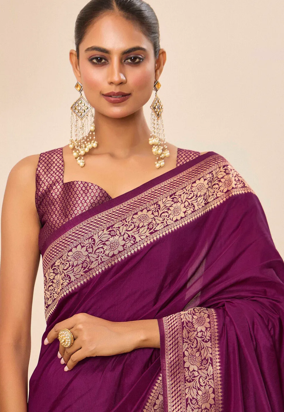 Woven Art Silk Saree in Purple